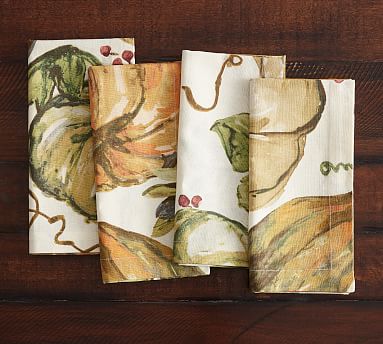 Harvest Pumpkin Linen/Cotton Napkins - Set of 4 | Pottery Barn