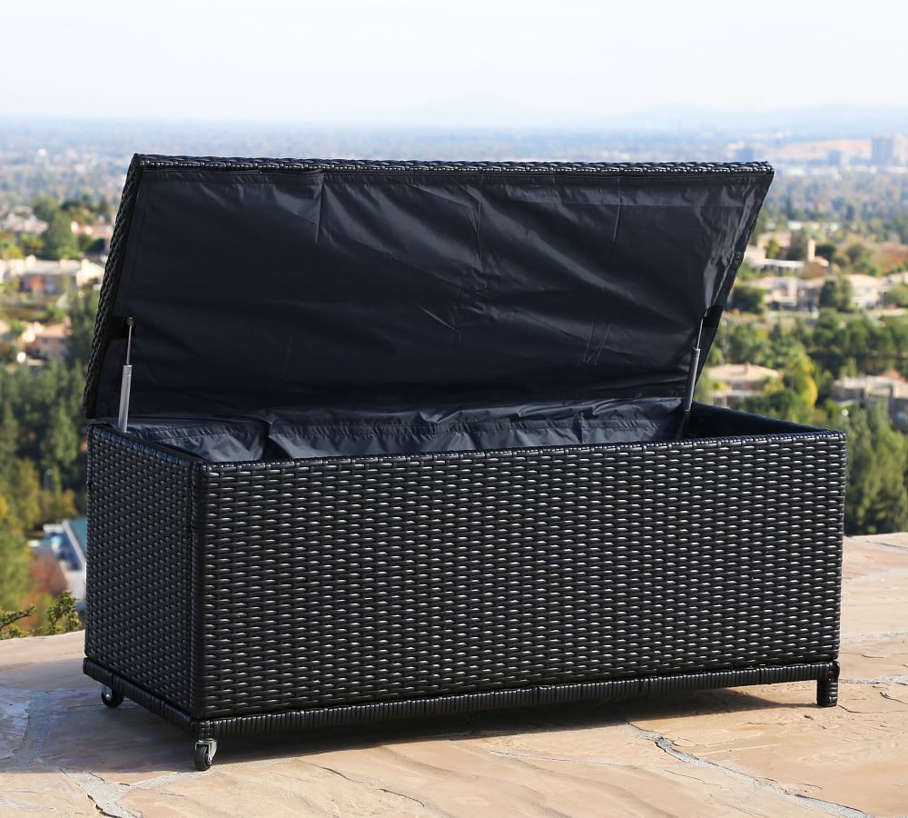 Clovis All-Weather Wicker Storage Bench | Pottery Barn