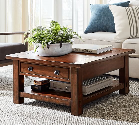 Benchwright 36 Square Coffee Table, Square Wooden Coffee Table With Storage