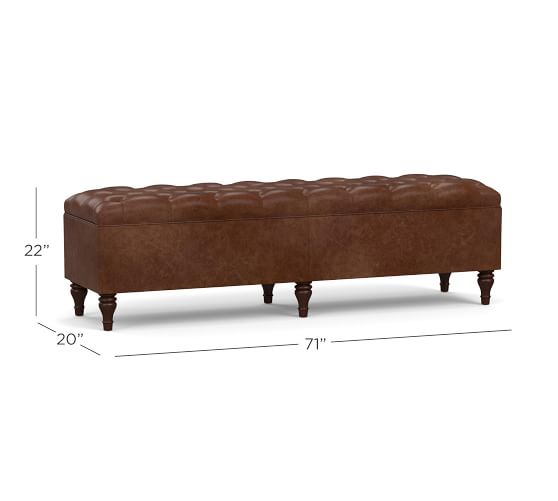 Lorraine Tufted Leather King Storage, Leather Bench With Storage