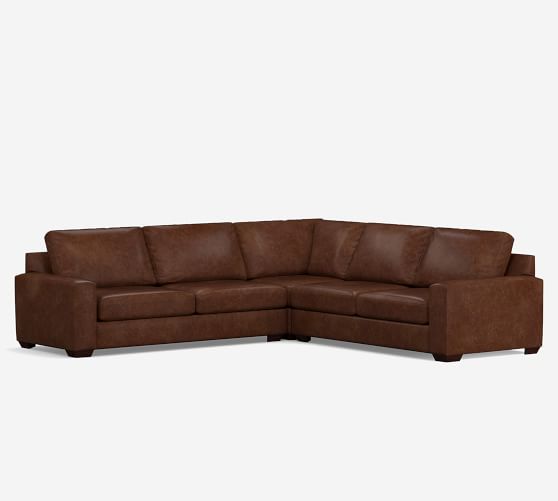 Big Sur Square Arm Leather 3 Piece L, Sectional Sofa Leather Brown