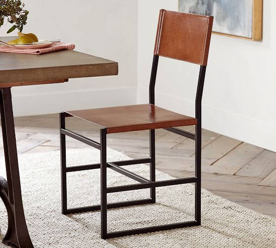 Hardy Leather Dining Chair Pottery Barn, Leather And Metal Chair