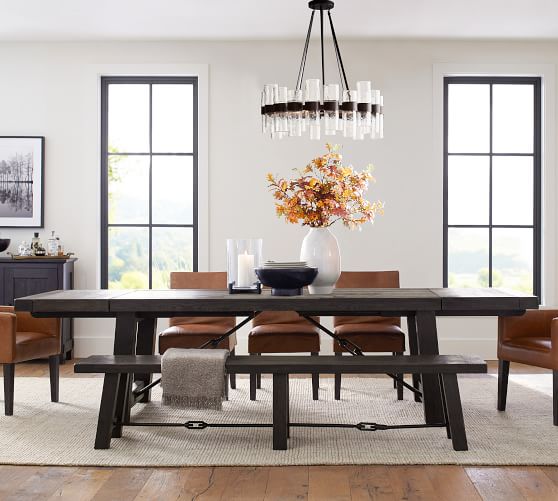 Benchwright Extending Dining Table, Dining Room Table With Leather Bench