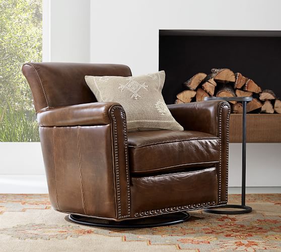 Pottery Barn Irving Swivel Chair, Club Chair Leather Swivel