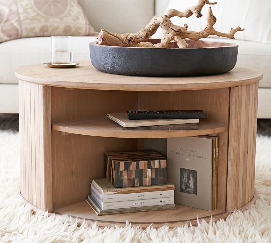 Arlo 31 Tambour Round Storage Coffee, Circle Coffee Table With Drawers