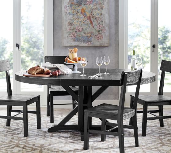 Benchwright Round Pedestal Extending Dining Table Pottery Barn Benchwright Round Pedestal Extending, Pedestal Dining Room Tables And Chairs