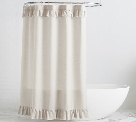 Belgian Flax Linen Ruffle Shower, Cotton Ruffle Shower Curtain