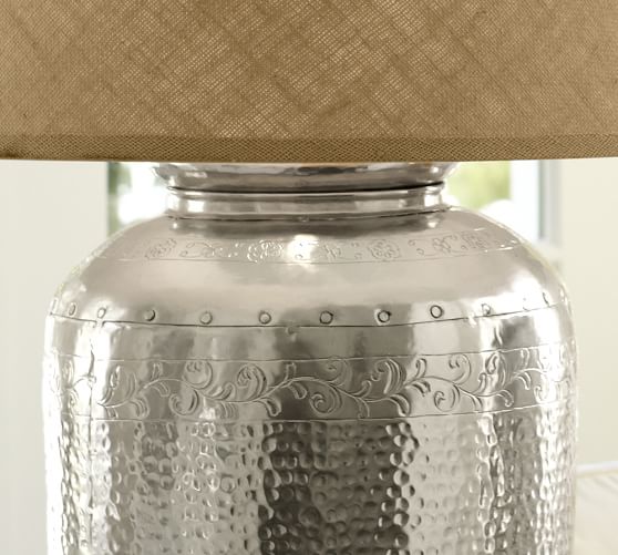 Leah Oversized Table Lamp Pottery Barn, Large Hammered Silver Table Lamps Living Room