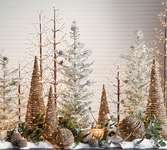 Pre Lit Faux Snowy Pine Trees Pottery Barn