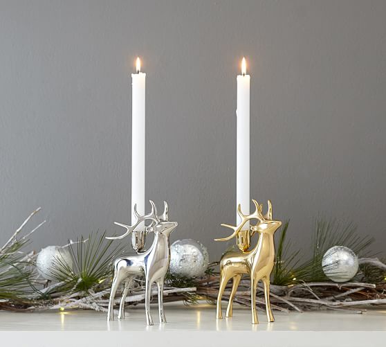 Reindeer Taper Holder Candle, Small Round Candles For Pottery Barn Reindeer