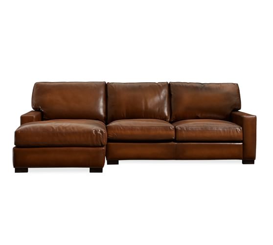 Turner Square Arm Leather Sofa Chaise, Chaise Sectional Sofa Leather