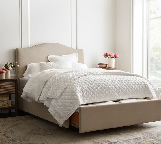 Raleigh Curved Upholstered Low, Pottery Barn Upholstered King Bed