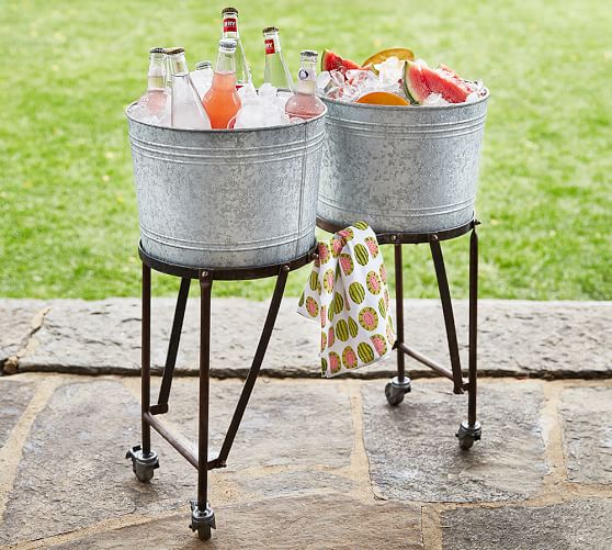 Galvanized Metal Double Drink Cooler, Round Beverage Cooler Tubs On Wheels