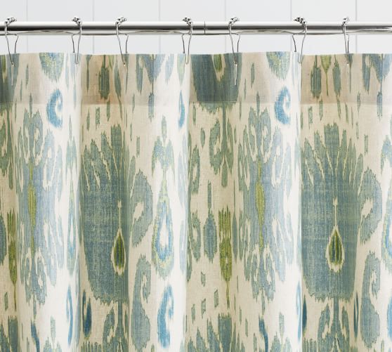 Vivian Ikat Linen Cotton Shower Curtain, Gray Ikat Shower Curtain