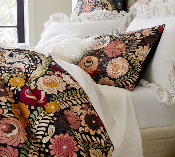 Helena Embroidered Fl Percale Patterned Duvet Cover Sham Pottery Barn Helena Embroidered Fl Percale, White Bedding With Embroidered Flowers