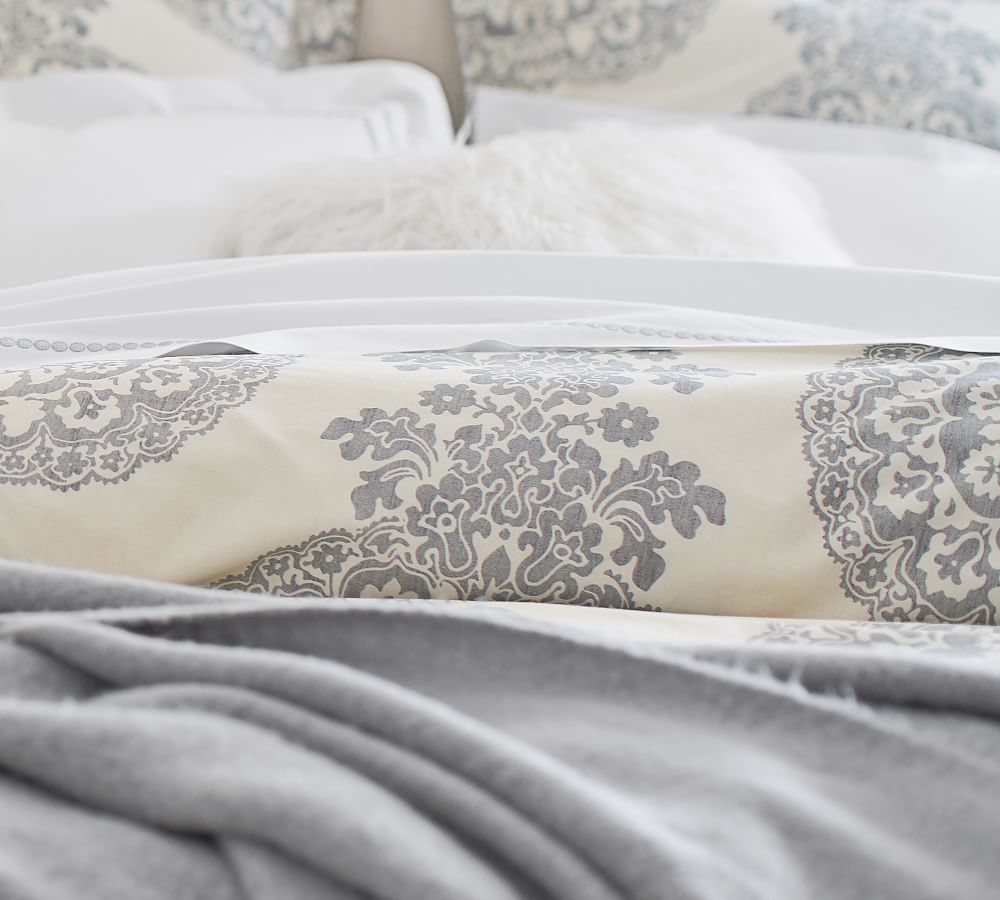 Gray Lucianna Medallion Percale Patterned Duvet Cover & Sham Pottery Barn