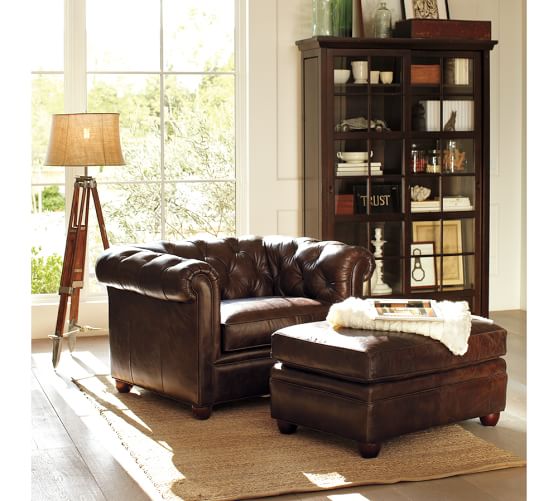 Chesterfield Leather Ottoman Pottery Barn, Pottery Barn Chesterfield Leather Sofa