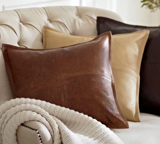 Pieced Leather Pillow Covers Pottery Barn, Faux Leather Cushion Covers