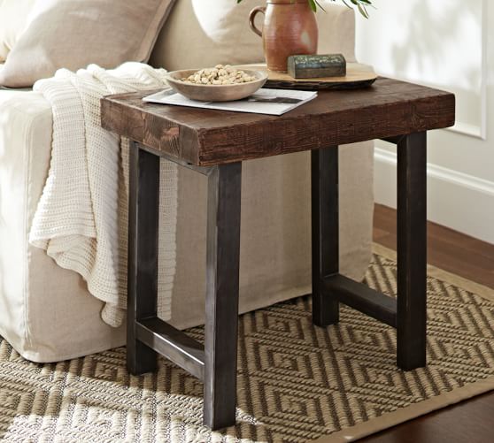 Reclaimed Wood End Table Pottery Barn, Vintage Wood Side Table With Lamp Attached