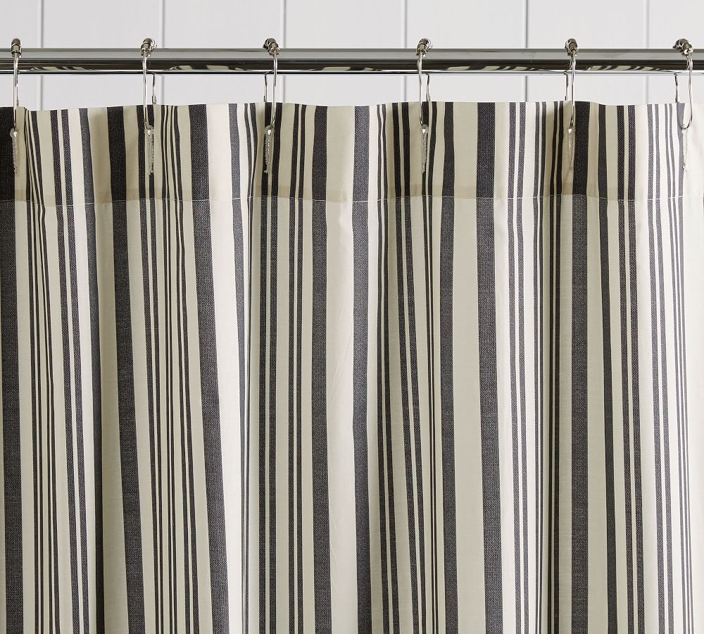 Antique Stripe Organic Shower Curtain, Ticking Stripe Ruffled Shower Curtain