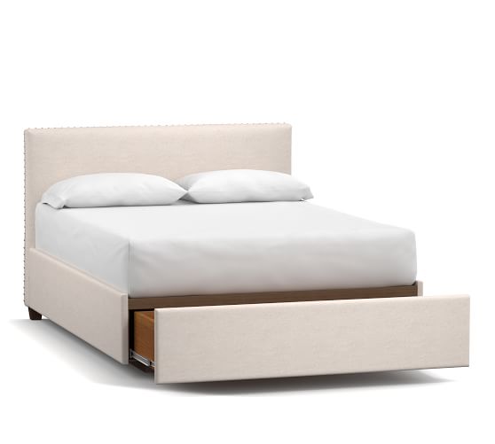 Raleigh Square Upholstered Low Footboard Storage Platform Bed Pottery Barn Raleigh Square Upholstered Low, Queen Metal Bed Frame With Headboard No Footboard
