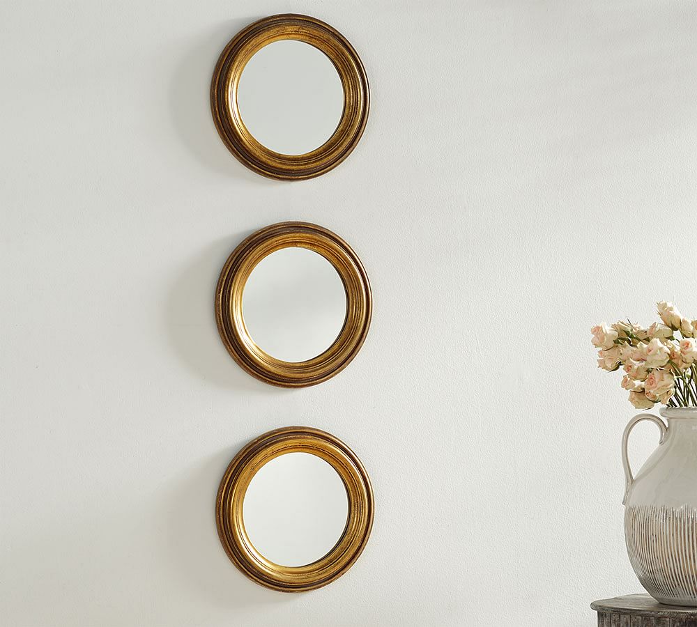 Round Gold Gilt Wall Mirrors Set Of 3, Set Of 3 Round Hanging Mirrors