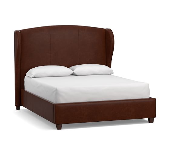 Raleigh Wingback Leather Bed, White Leather Bed High Headboard