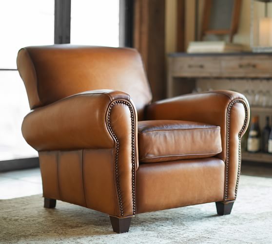 Manhattan Leather Armchair With, Leather Club Chair Recliner Pottery Barn Review