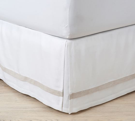 Belgian Flax Linen Contrast Bed, Cal King White Bed Skirt
