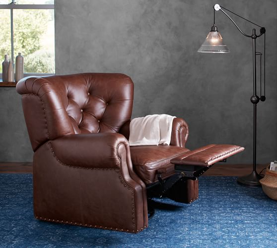 Lansing Leather Swivel Recliner Chair Pottery Barn Lansing Leather Swivel Recliner Chair, Club Chair Recliner Swivel
