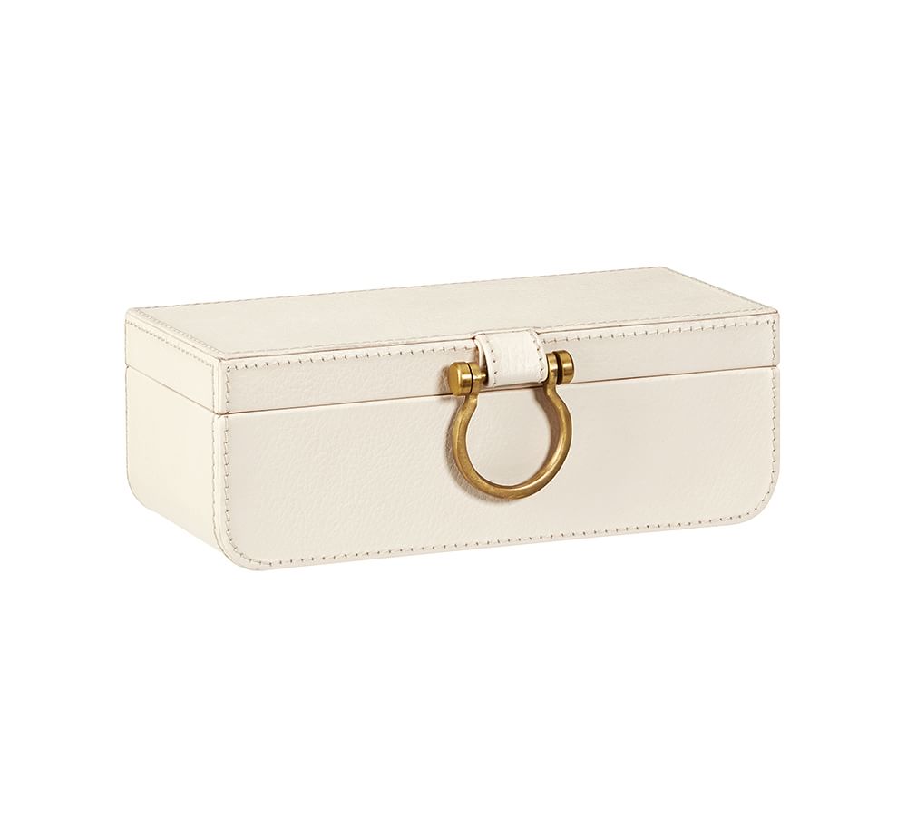 Pebble Leather Small Ivory Jewelry Box Pottery Barn