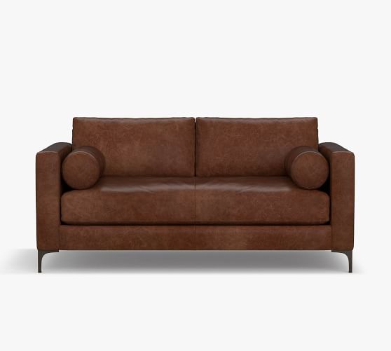Jake Leather Bolster Cushion Sofa, Brown Leather Bolster Cushions