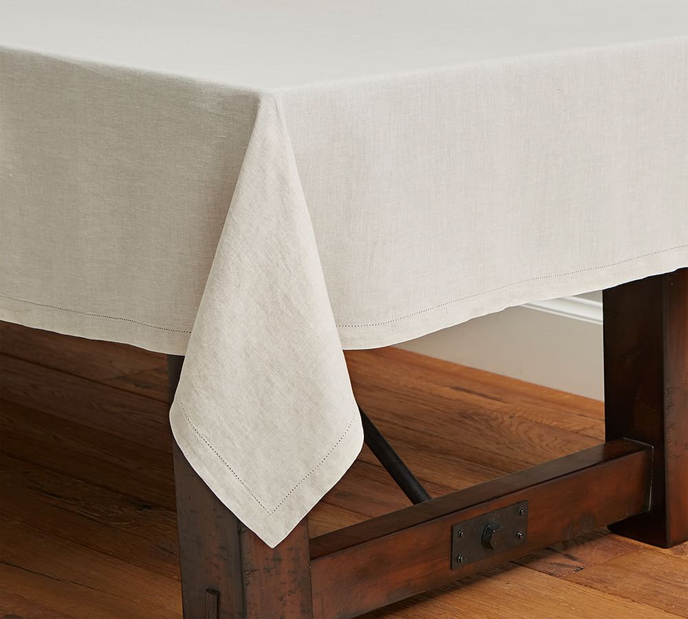 Classic Belgian Flax Linen Hemstitch Tablecloth Pottery Barn