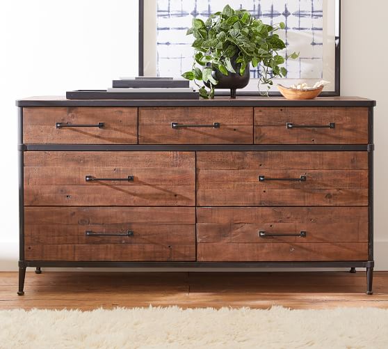 Juno Reclaimed Wood 7 Drawer Wide, Brown Wood Dresser