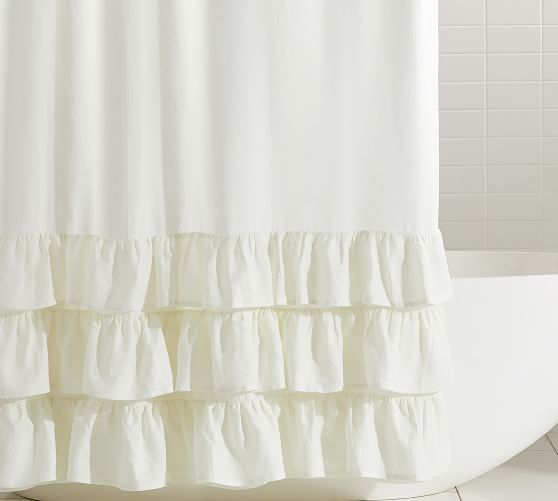 Linen Ruffle Shower Curtain Pottery Barn, White Ruched Shower Curtain