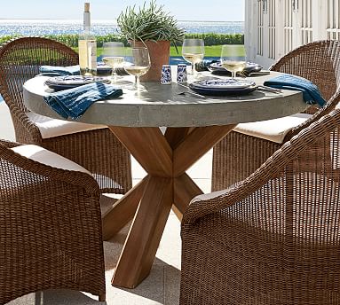 Acacia Round Dining Table, 48 Inch Round Glass Patio Dining Table Set