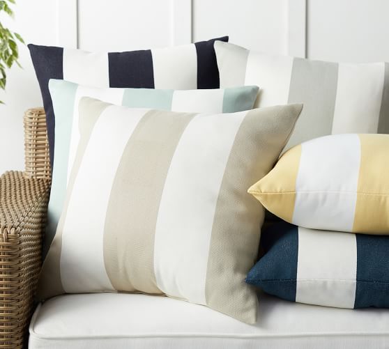 Classic Striped Indoor Outdoor Pillows, Grey Outdoor Pillows