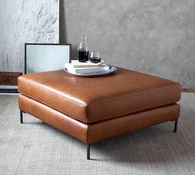 Jake Leather Sectional Ottoman, Brown Leather Sectional With Ottoman