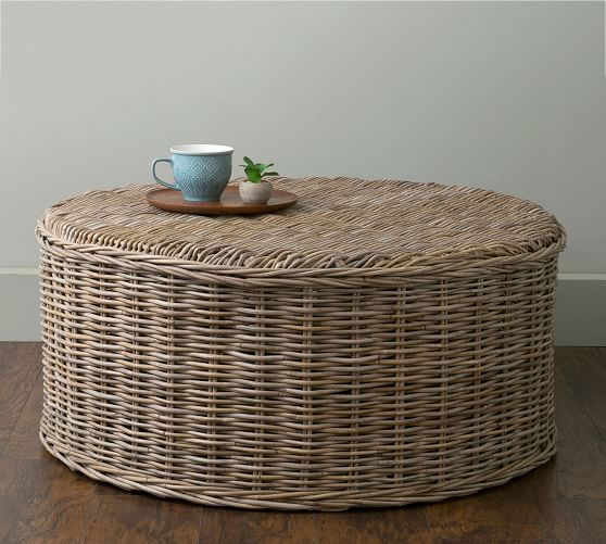 Rattan 39 Round Coffee Table Pottery, Rattan Wicker Coffee Table Round