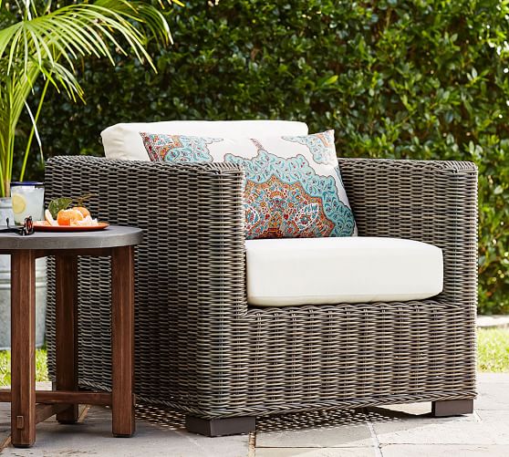 Huntington All Weather Wicker Square Arm Lounge Chair Pottery Barn - Rattan Patio Chairs Pottery Barn