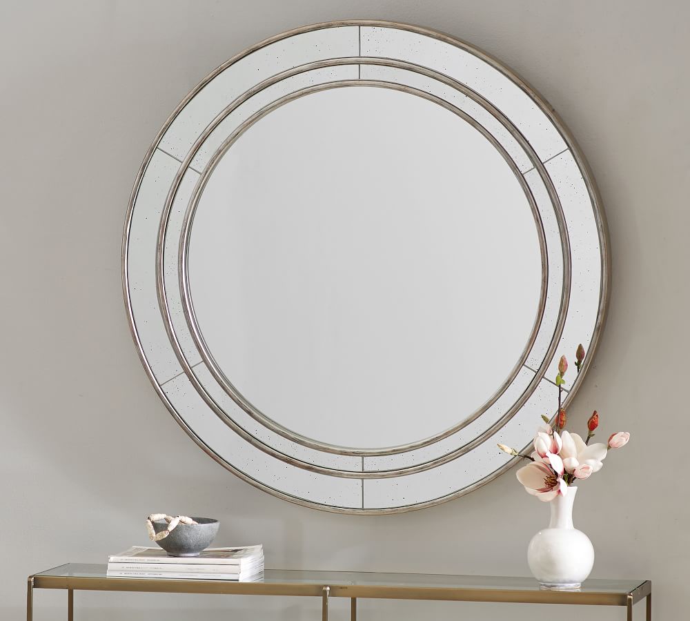 Marlena Round Antique Glass Frame Wall Mirror 40 Pottery Barn Antique Glass Frame Wall Mirror, Round Mirror With Mercury Glass Frame