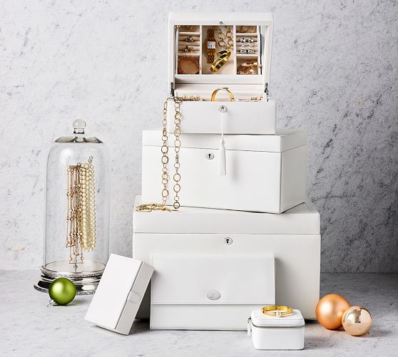 Mckenna Personalized Jewelry Box, White Leather Jewelry Box