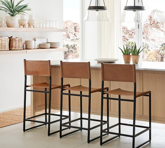 Hardy Leather Bar Counter Stools, Cognac Leather Bar Stool