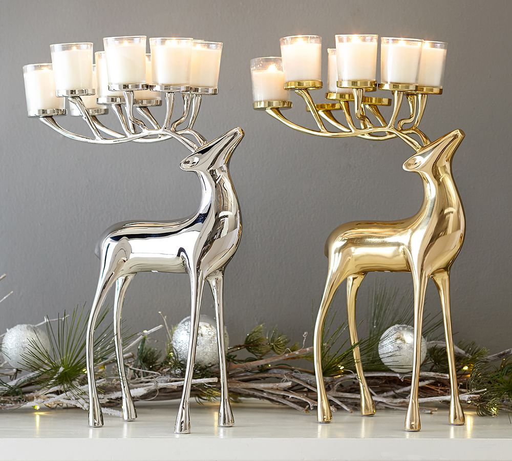 Reindeer Candelabra Candle Holder, Small Round Candles For Pottery Barn Reindeer
