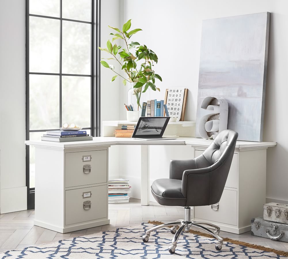 Bedford Corner Desk With Drawers, Corner Desk With Shelves Above And Drawers