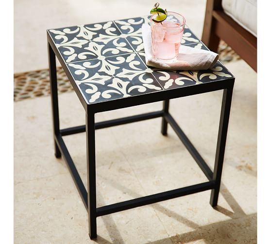 Square Tile Outdoor Side Table, Ceramic Tile Patio Side Table