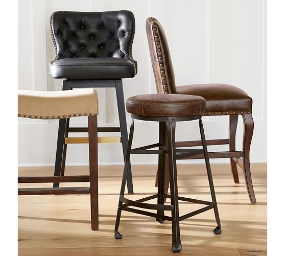 Manchester Backless Bar Counter, Pottery Barn Leather Bar Stools