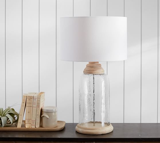 Dorn Recycled Glass And Wood Table Lamp, White Washed Wood Table Lamps