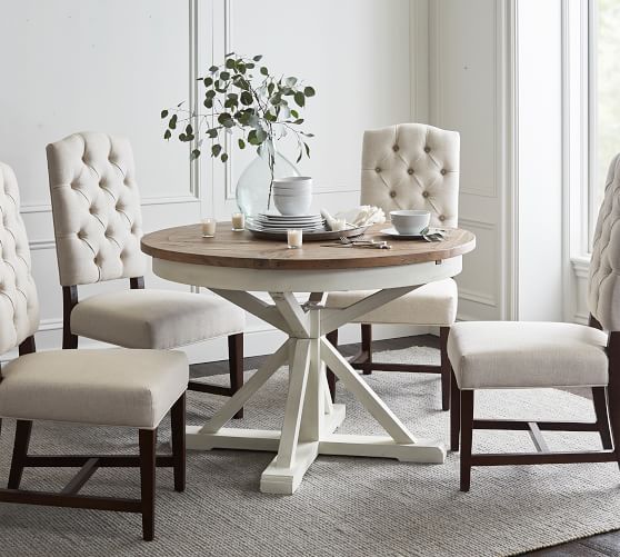 Hart Round Reclaimed Wood Pedestal, Distressed White Round Dining Table Set