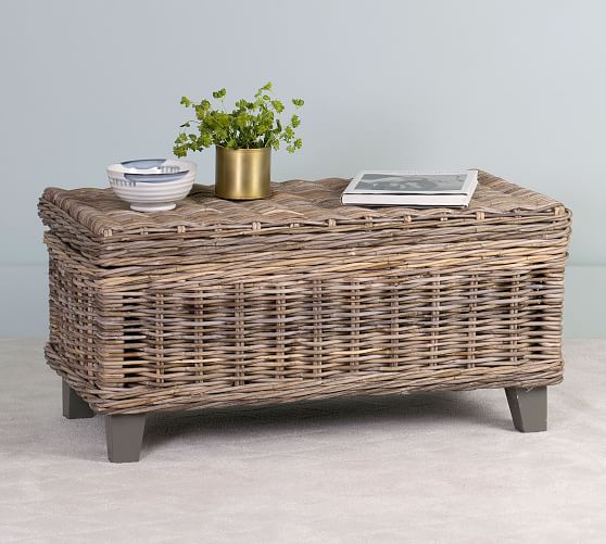 Rattan 37 Storage Coffee Table, Wicker Coffee Table With Drawers